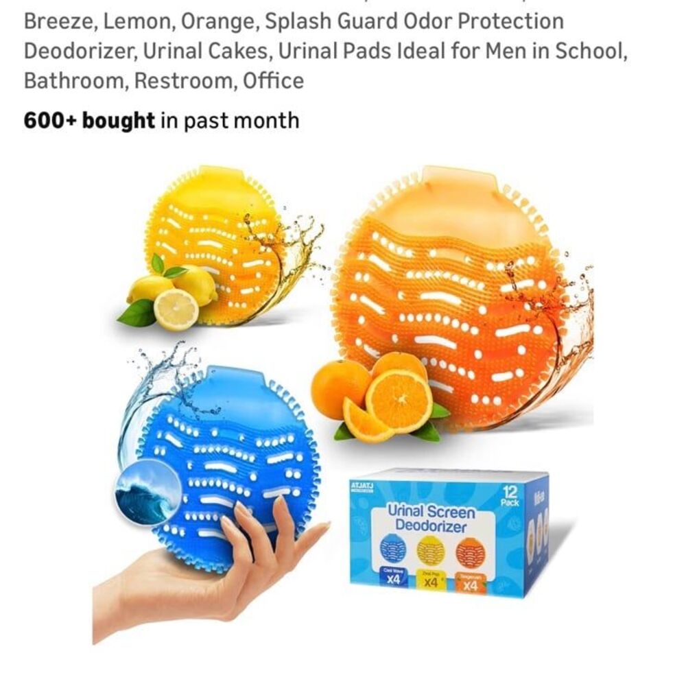 Urinal Screen Deodorizer 12 Pack 3 Fresh Scents, Ocean Breeze, Lemon, Orange NWT